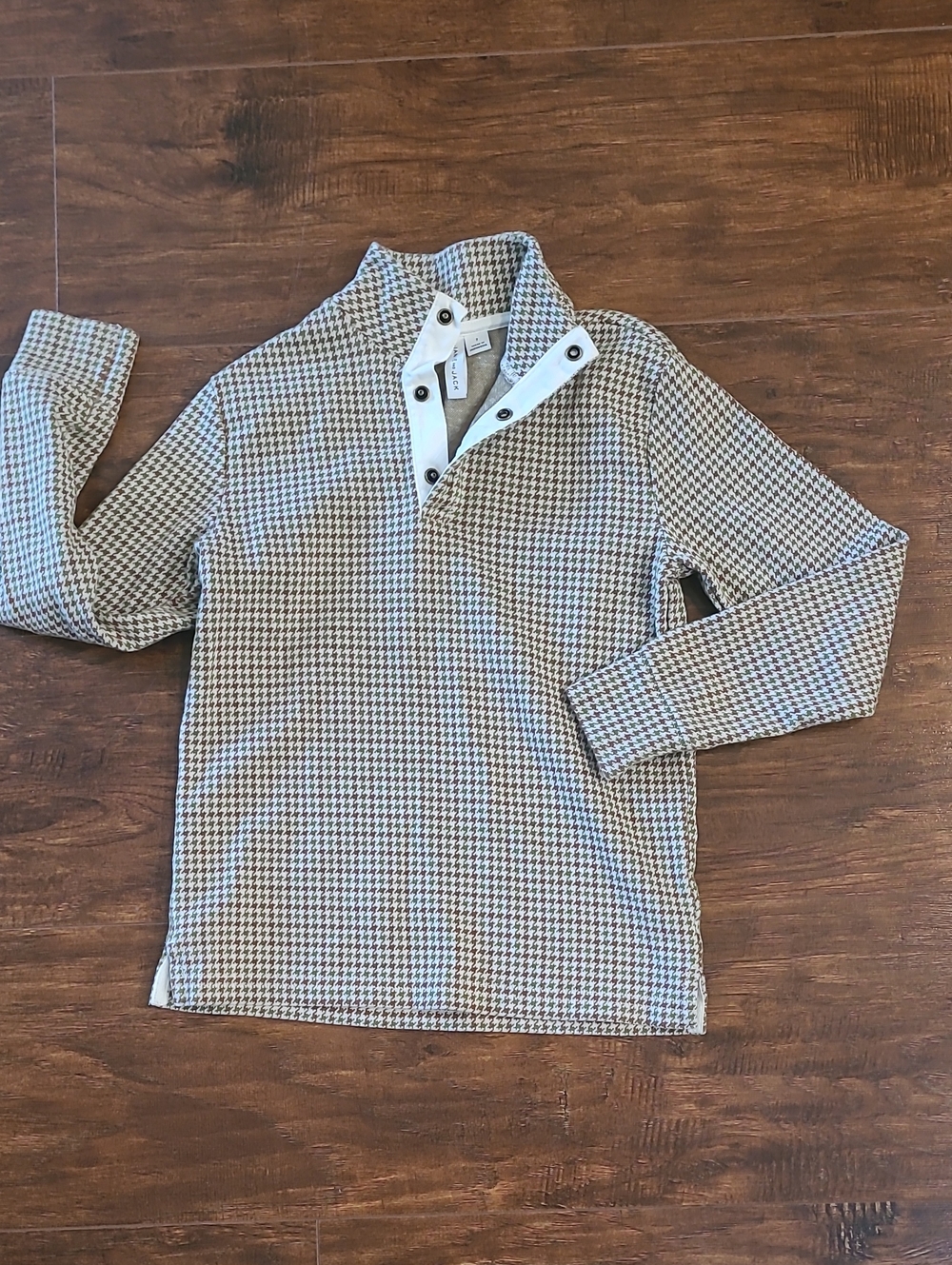 Janie And Jack Houndstooth Jacquard Pullover Light Brown Green Boys 7y
